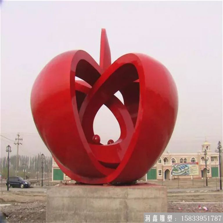 蘋(píng)果抽象雕塑 景觀不銹鋼雕塑