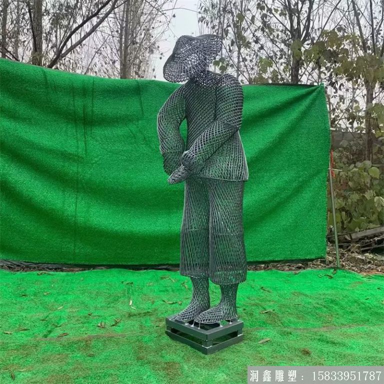 不銹鋼鏤空勞動農(nóng)民雕塑 農(nóng)耕雕塑鏤空裝飾