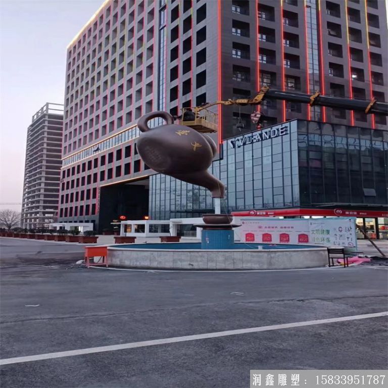 鍛銅天壺景觀流水 茶壺噴泉案例