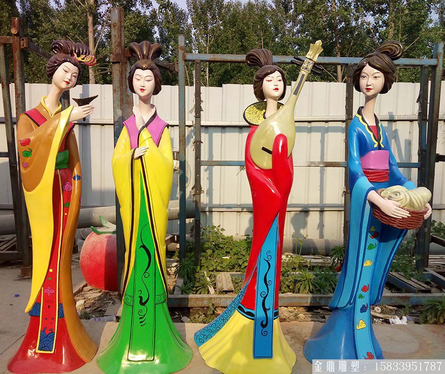 玻璃鋼四大美人人物雕塑彩繪 廠家來圖定制